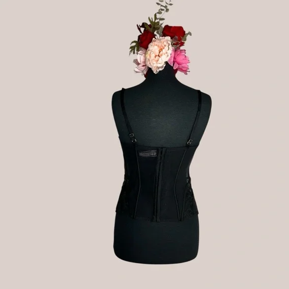 Victoria's Secret Lined Mesh CorsetTop 38D Black Cream Women